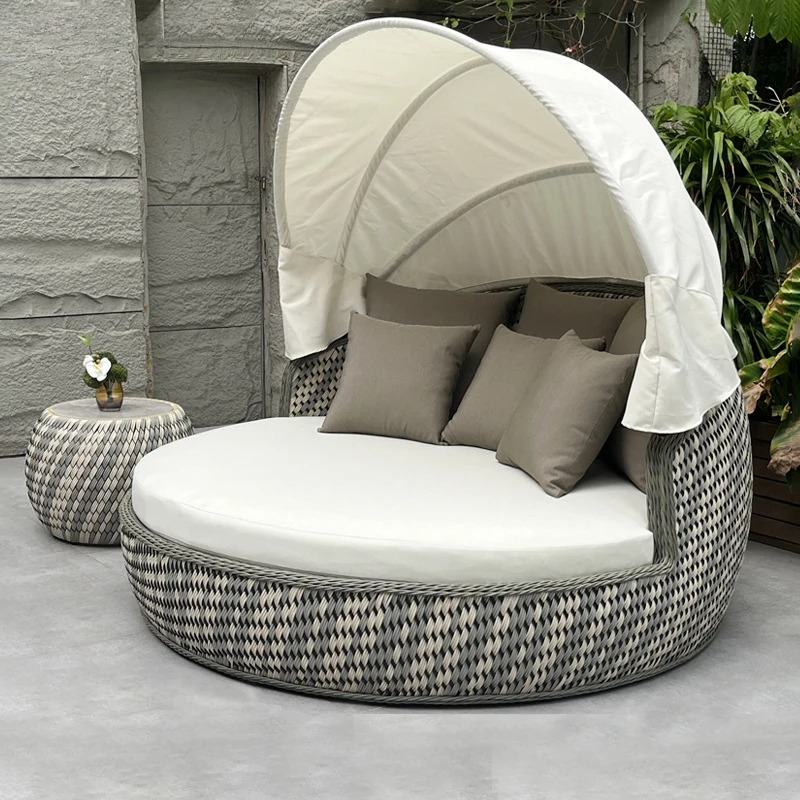 Outdoor Daybed Furniture - Lettino da giorno, rotondo, anti-UV, antiruggine,